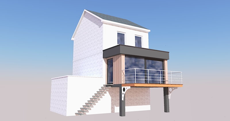 plans 3D annexe ossature bois